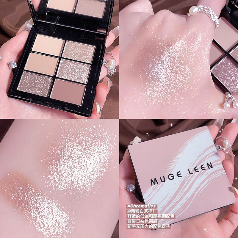 Bảng Phấn Mắt MUGE LEEN 6 Màu Lì Lấp Lánh Trang Điểm Đa Năng