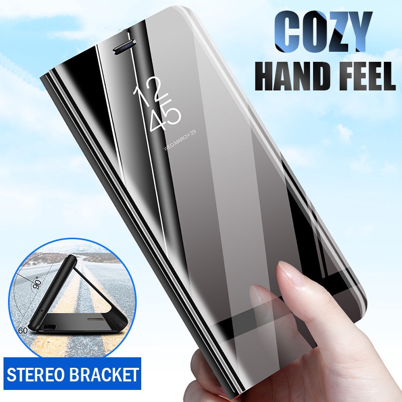 Smart Mirror Flip Case Samsung Galaxy Note 10Plus 10 20 20Ultra 8 9 5 S10 S10Plus Leather Clear Holder Stand Full Shockproof Case Cover