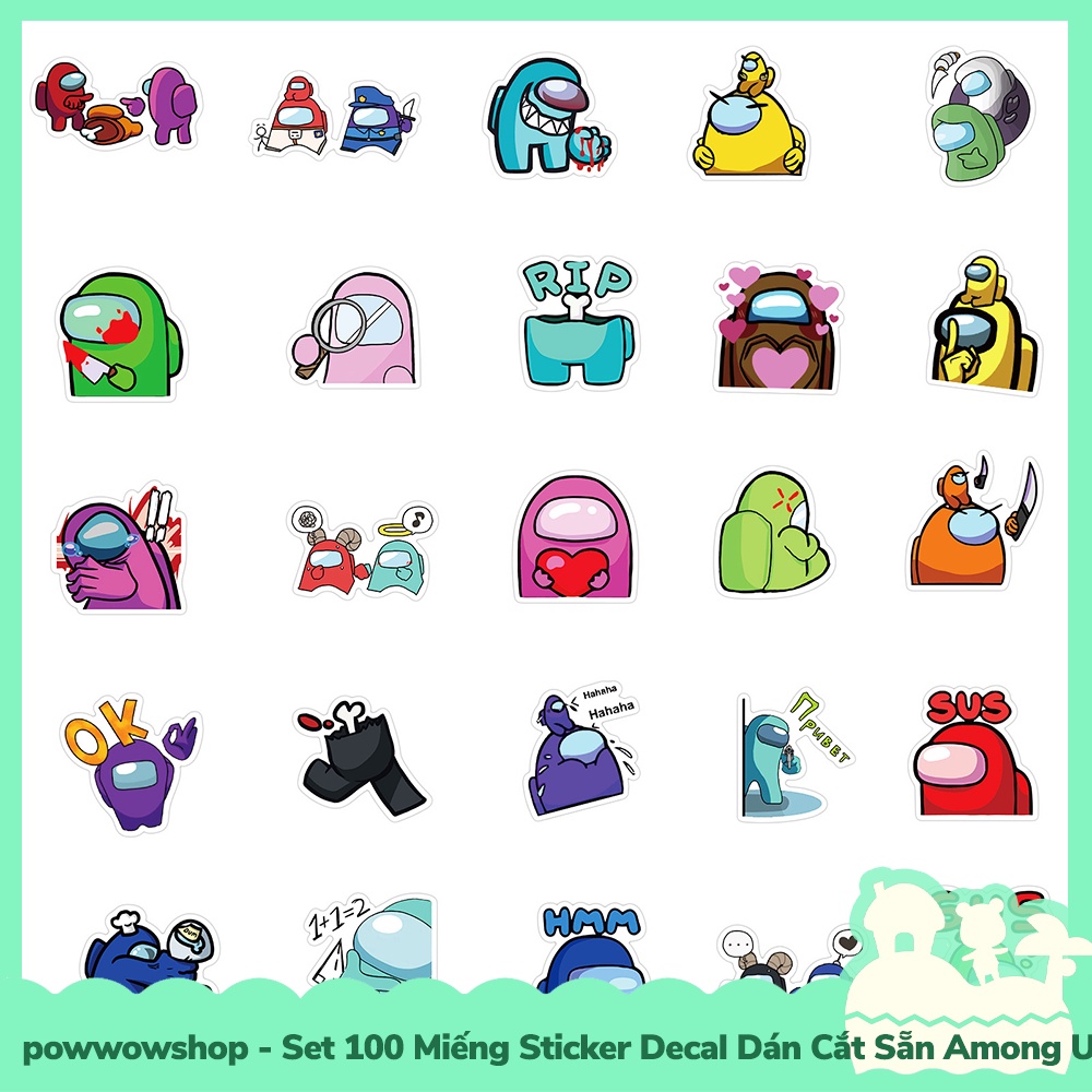[Sẵn VN - Hỏa Tốc] Set 100 Miếng Sticker Decal Cắt Sẵn DIY Dán Trang Trí Vật Dụng Mẫu Nhân Vật Game Among Us Big Large