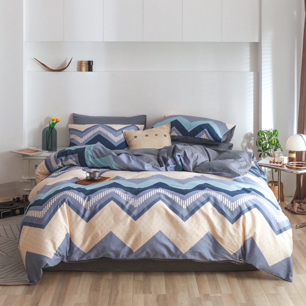 Bộ Chăn Ga Gối Cotton Living - 100% Cotton Hoạ Tiết Kẻ Mẫu Mới Nhất 2021 ( Vỏ Chăn Họa Tiết Kẻ Phối Màu Trơn - Ga Trơn ) | BigBuy360 - bigbuy360.vn