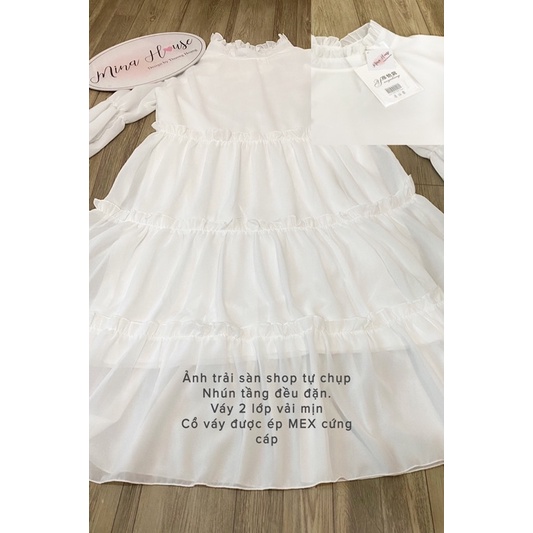 Váy babydoll trắng xếp tầng / mina’s house