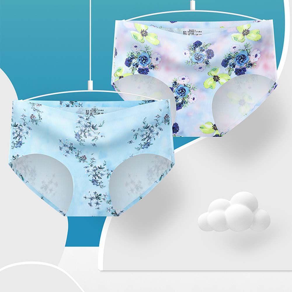 FORBETTER Ice Silk Panties Lingeries Retro Rose Flower Cotton Crotch Antibacterial Mid-waist Korean Underwear