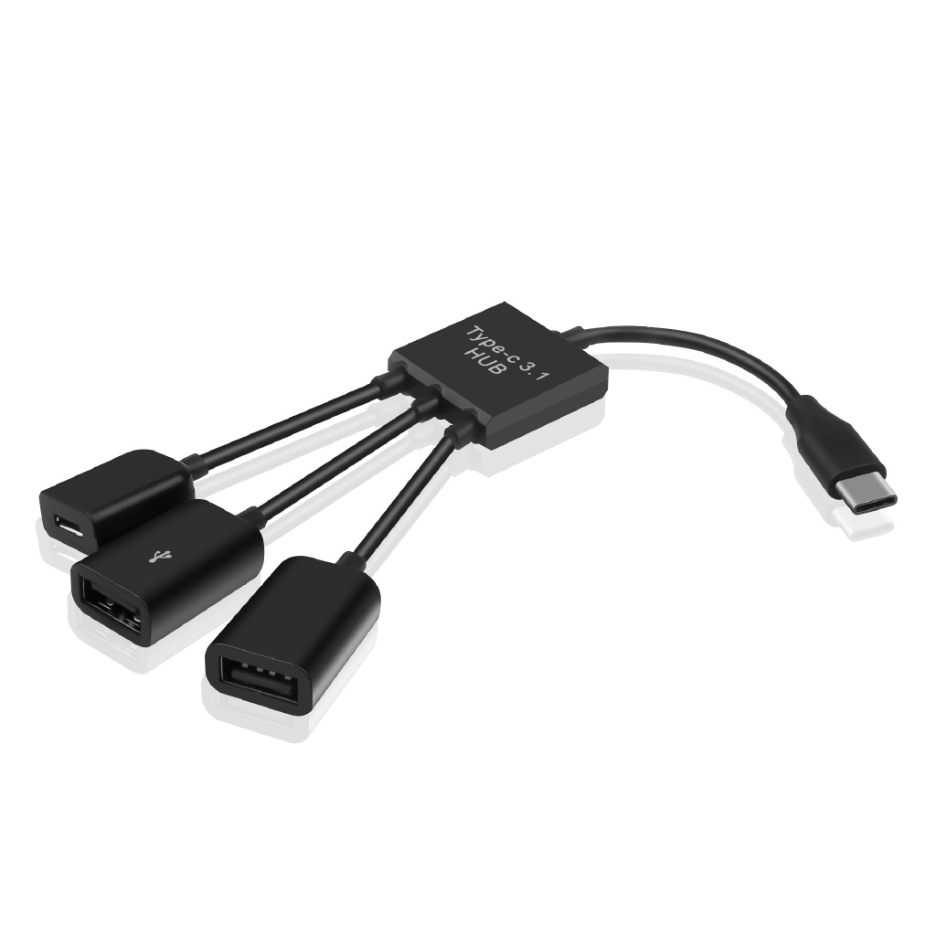 Cáp OTG USB Type C 1 ra 2 đầu USB, 1 đầu micro USB chất lượng cao, dùng kết nối chuột, phím, thiết bị,...