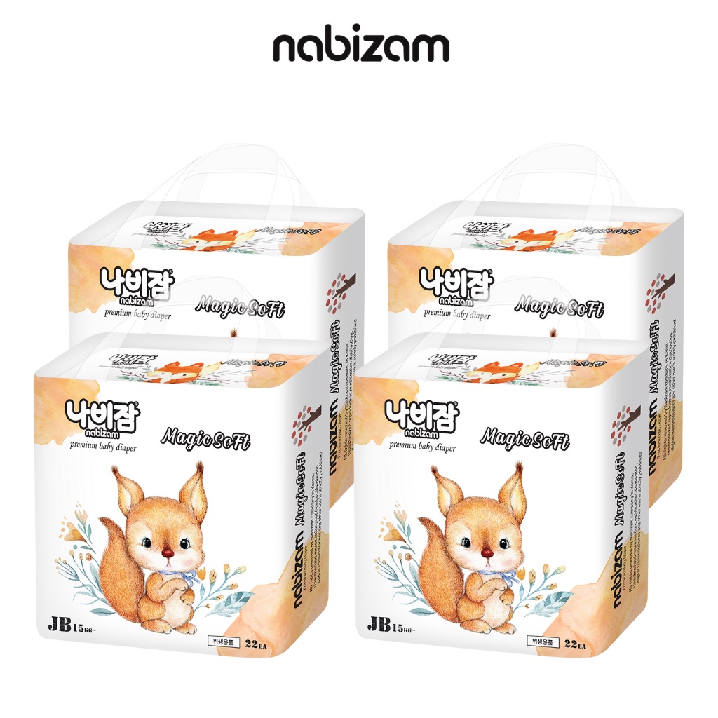 COMBO 4 Bịch Tã/Bỉm Quần NABIZAM Magic Soft Nội Địa Hàn Cao Cấp, Khô Thoáng Hiệu Quả Size 2XL Cho Bé Trên 15kg,22 Miếng