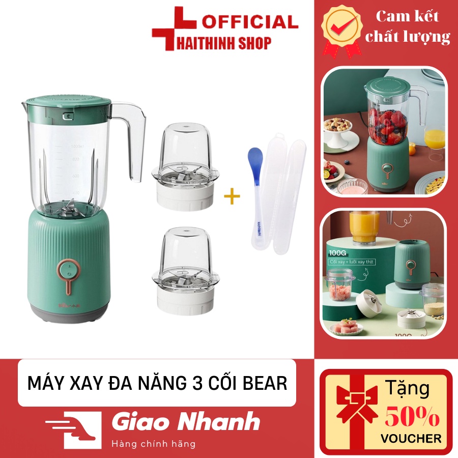 Máy xay sinh tố đa năng 3 cối xay Bear xay sinh tố, thực phẩm thức ăn gia đình tiện lợi bảo hành 12 tháng