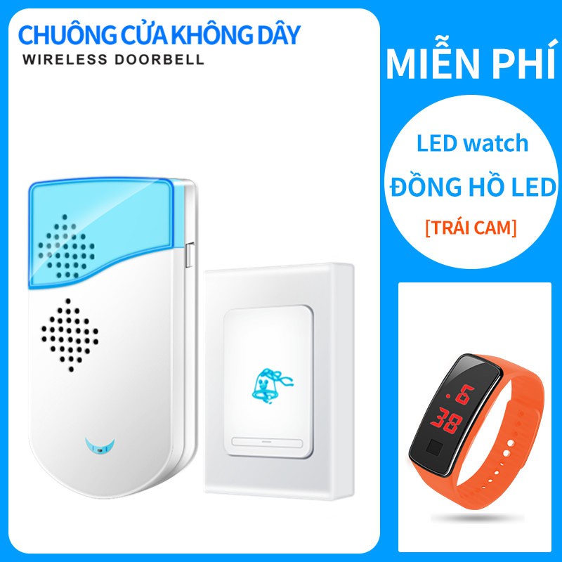 Chuông cửa không dây chuông sành điệu, bảo hành 1 tháng, tặng thêm pin Đồng hồ LED miễn phí