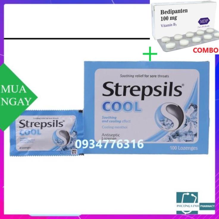 Combo Bedipanten 100mg +  Kẹo ngậm Strepsils ( gói 2 viên ngậm)