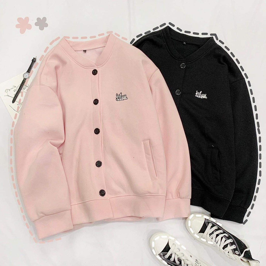 Áo Khoác Cardigan Nỉ Nữ Cổ Tròn Thêu Hình Chó LAZY PUPPY Khoác Ngoài Đẹp Giá Tốt