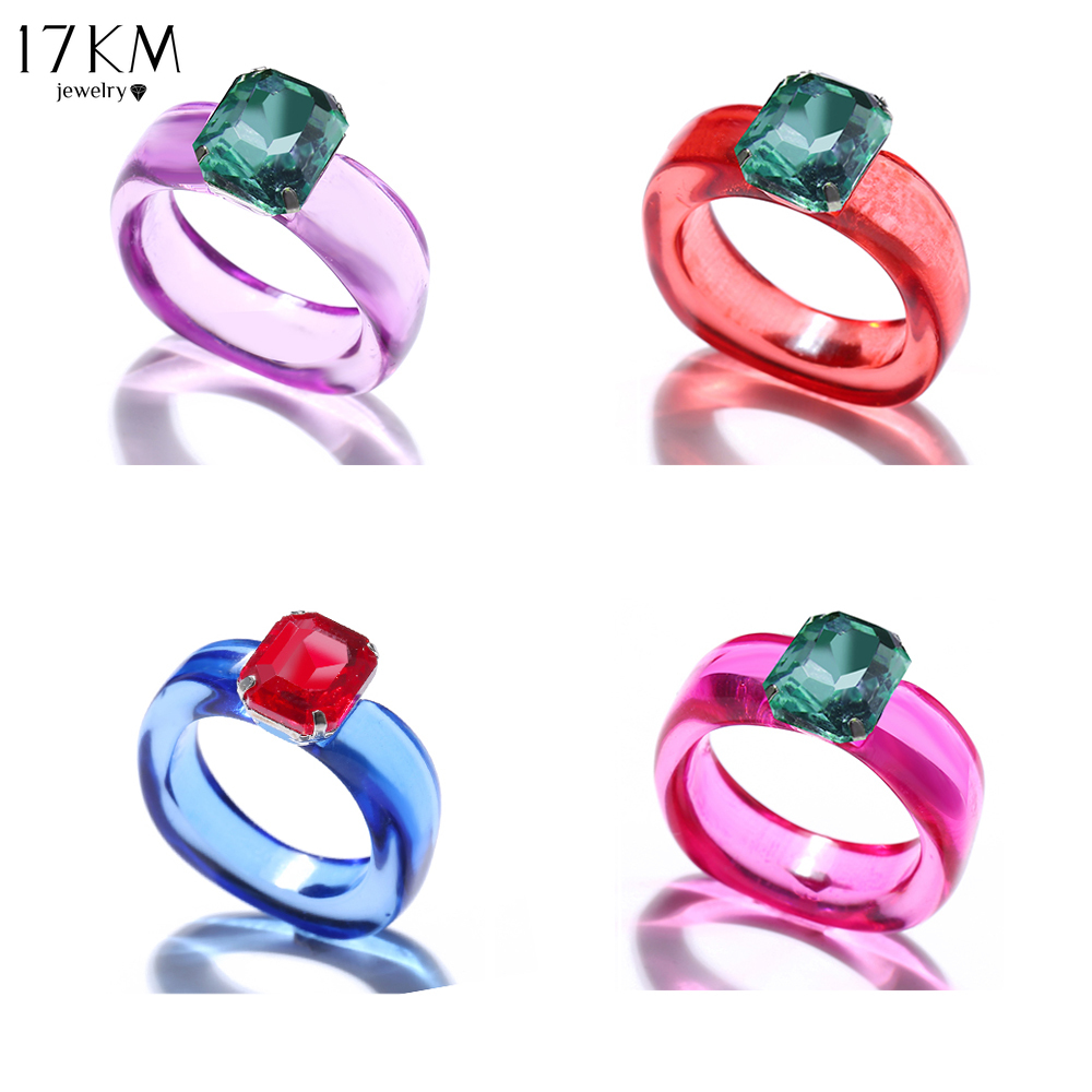 Nhẫn 17KM Bằng Thủy Tinh Màu Kẹo Trong Suốt Dễ Thương Phong Cách Cổ Điển Hợp Thời Trang