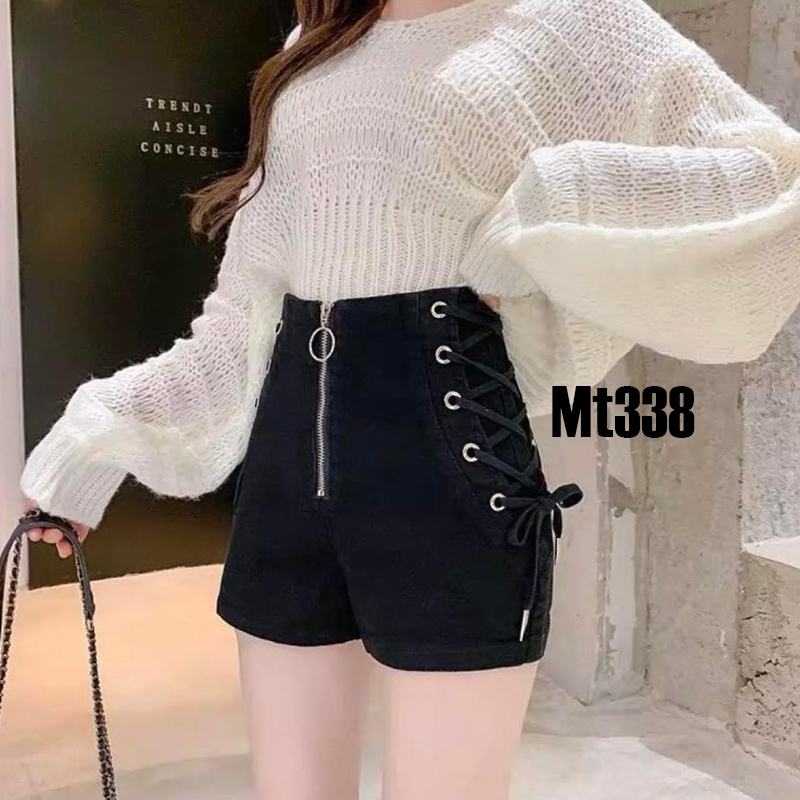 Quần short dây kéo trước đan dây hông MT338