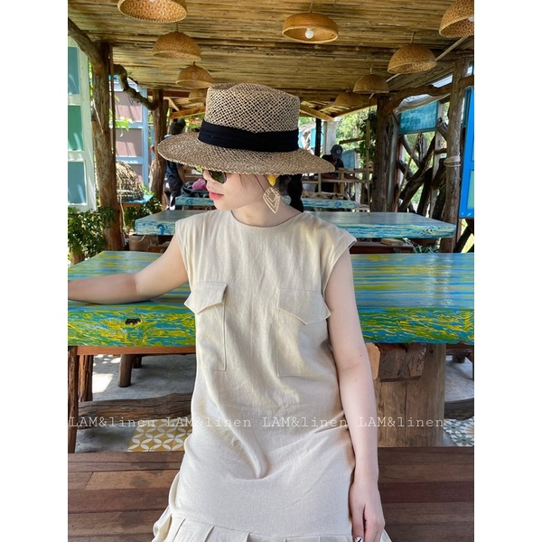 Đầm suông đuôi cá vải Linen 2 túi hộp - Nhiều màu