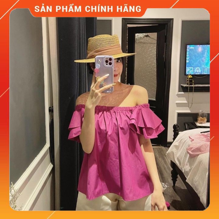 Set Áo Trễ Vai 🍓  𝑺𝑰𝑬̂𝑼 𝑿𝑰𝑵𝑯 🍓  Hai Màu Tím Hồng, Cam Đất Kết Hợp Quần Sóoc Phồng Trắng Cho Nữ A2