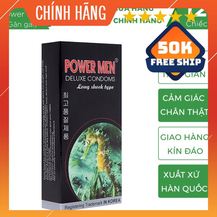 Bao Cao Su Power Men Long Shock Type Cá Ngựa Đen Gân Gai Kéo Dài Thời Gian (hộp 12 cái) - Phan An CN367