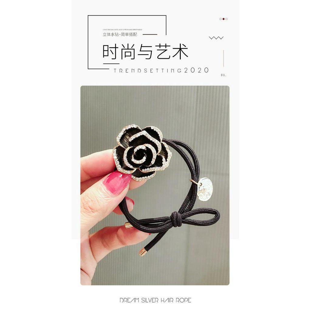 Dây buộc tóc đính hoa trà cao cấp phong cách mới
