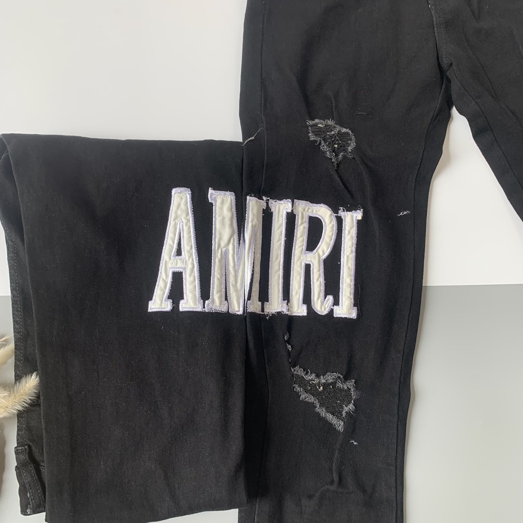 Quần Jean Biker Côn Amiri Rách Dệt Chữ Da