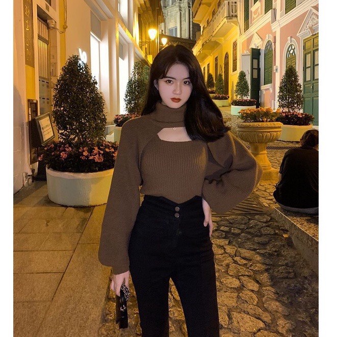 Set áo len cổ lọ, áo khoác ngoài 2 lớp FROM ôm, kèm áo ba lỗ nữ Hot/ Hit- Hàng loại đẹp có size | BigBuy360 - bigbuy360.vn