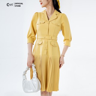 Váy cổ vest dập ly chân CCHAT