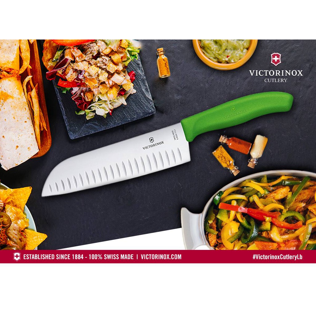 Dao làm bếp Santoku cạnh sáo 17cm cán nhựa xanh Victorinox (Thụy Sỹ)