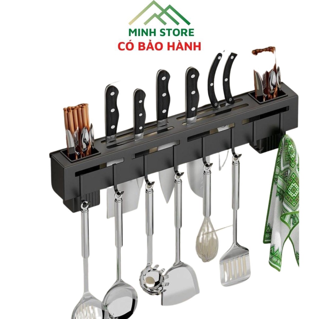 Giá gài dao kéo kệ dán tường để đồ nhà bếp có ống đựng đũa và móc treo muôi thìa bằng thép