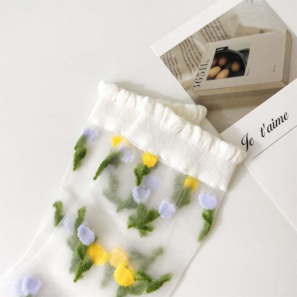 SOMEDAYZL Vớ Siêu Mỏng Thêu Hoa Thời Trang Mùa Hè Hàn Quốc Cho Nữ