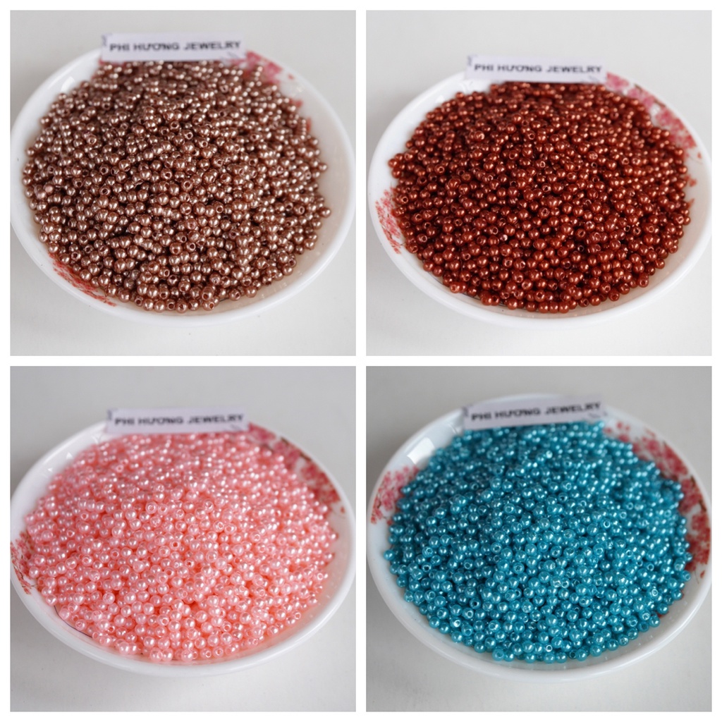 Gói 20gram hạt trai nhựa 3mm có lỗ nhiều màu đính kết