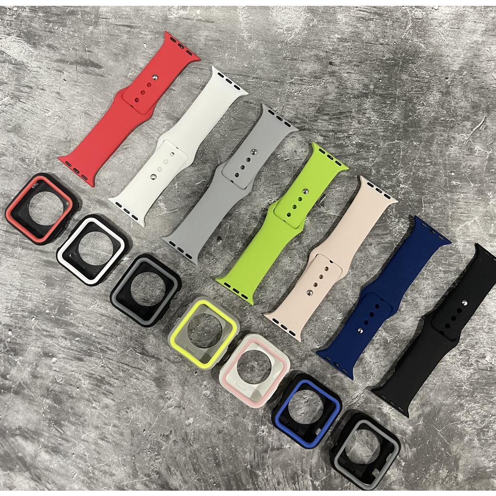 Combo dây silicon và ốp body viền màu cho Apple Watch đồng hồ thông minh iWatch Series 1/2/3/4/5/6/SE size 38/40/42/44mm