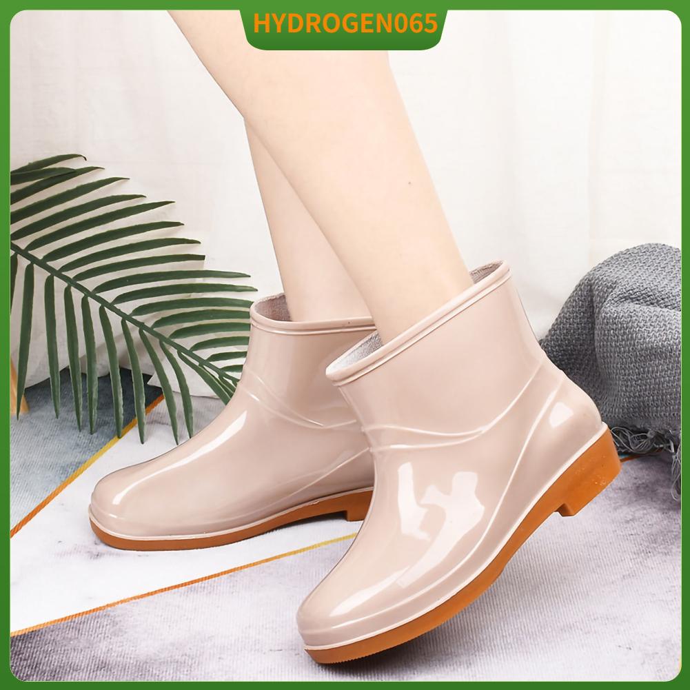 Giày đi mưa cho phụ nữ Thời trang chống trơn trượt ngắn Đầu tròn Radian PVC ủng bằng nhựa Hydrogen065