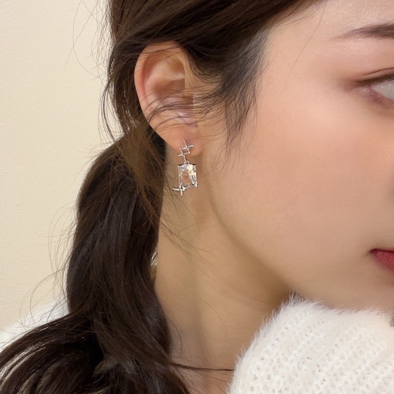 Khuyên Tai Hình Vuông Đính Đá Phong Cách hip hop Thời Trang Hàn Quốc Chất Lượng Cao