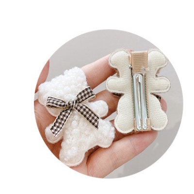 Kẹp tóc mái hình gấu màu trắng nâu (KT85)