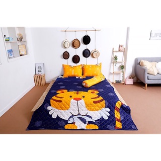 Ga poly cotton con hổ cam đáng yêu mẫu ga độc đáo hàng chất lượng không phai không xù mua ga tặng gối [122 KG]