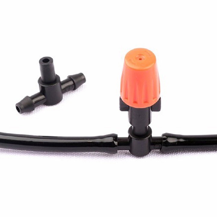 Bịch 100 cái - Tê Nối ống 6mm - 8mm gắn đầu béc phun sương, Loại 1 đầu trơn 2 đầu ngạnh