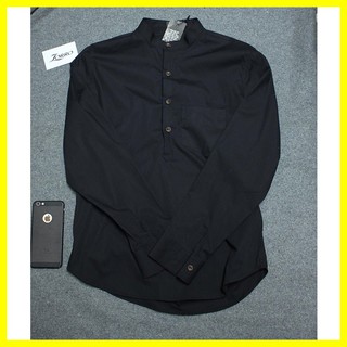 Áo sơ mi nam dài tay cổ tàu màu ĐEN form ôm nhẹ phù hợp với nhiêu lứa tuổi Giá vô địch