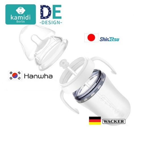 Bình sữa KAMIDI silicon trắng. Núm ti silicone mềm mại giải quyết vấn đề  bé lười ti bình, chỉ thích bú mẹ 150ml- 250ml