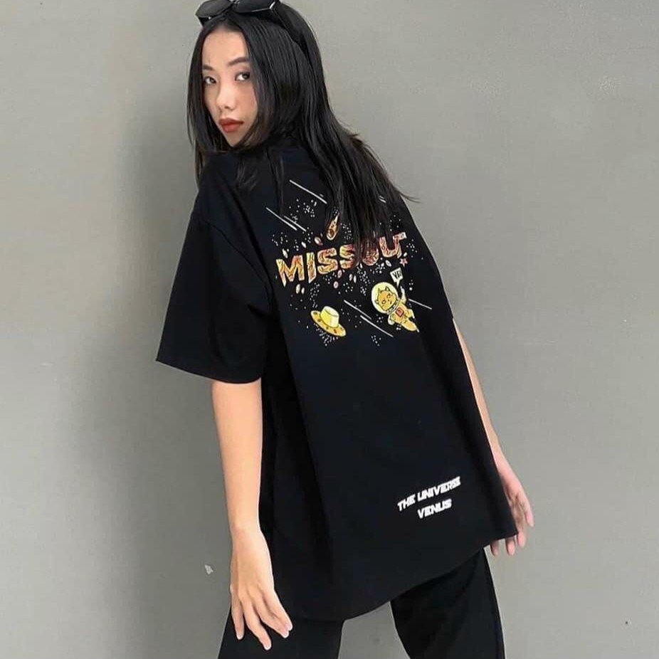Áo thun tay lỡ nữ freesize phông form rộng dáng Unisex - Ulzzang mặc cặp, nhóm, lớp in chữ missout VENUS màu đen | BigBuy360 - bigbuy360.vn