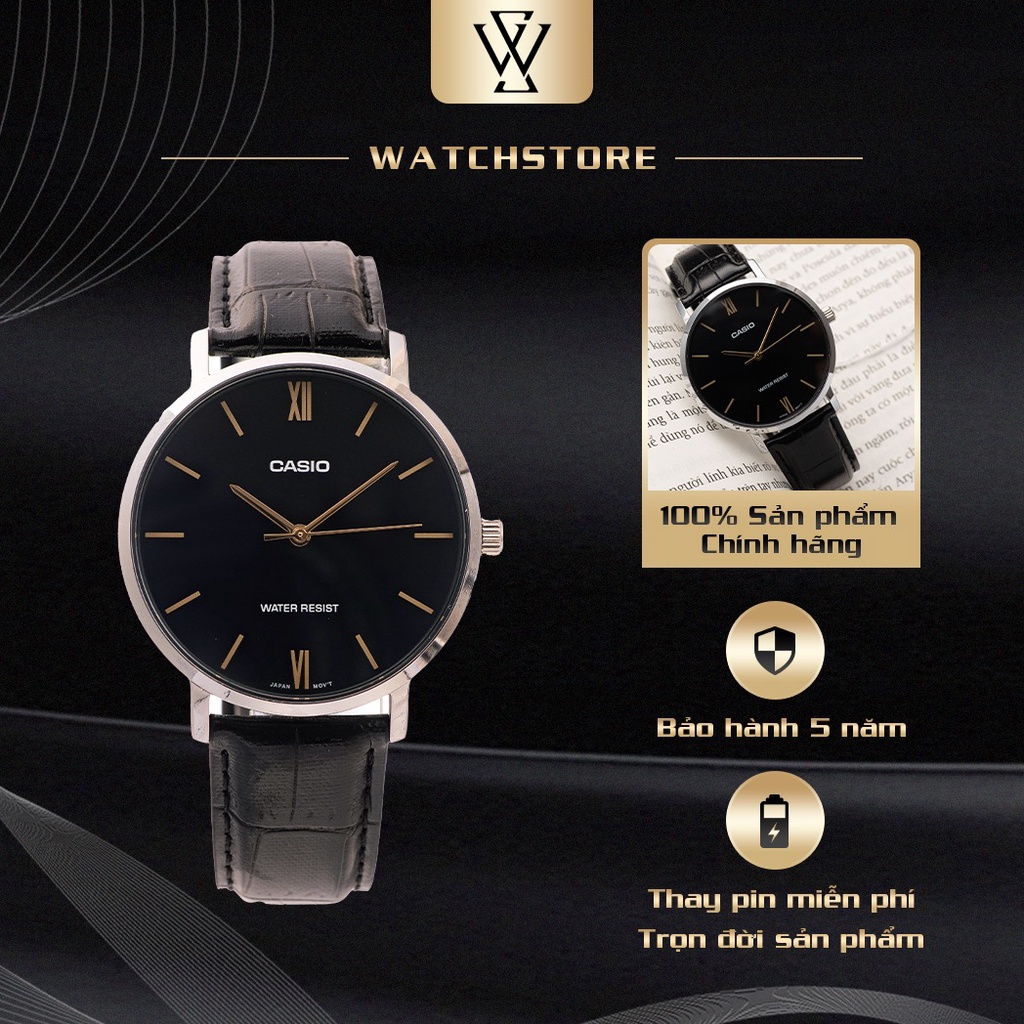 Đồng Hồ Quartz Nam Casio WATCHSTORE MTP-VT01L-1BUDF Thiết Kế Mặt Kính Khoáng 40mm, Dây Da Và Vỏ Thép Không Gỉ