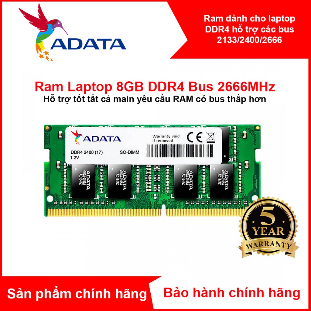 Ram Laptop Adata 8GB DDR4 bus 2666Mhz bảo hành lên tới 5 năm