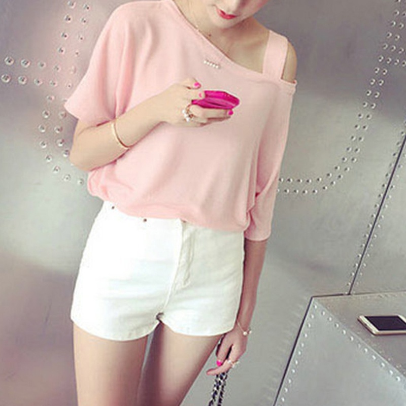 Áo Thun Tay Ngắn Hở Vai Màu Trơn Thời Trang Mùa Hè Dành Cho Nữ