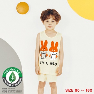Đồ bộ quần áo ba lỗ sát nách cotton cho bé trai, bé gái mặc nhà mùa hè Unifriend Hàn Quốc U4039