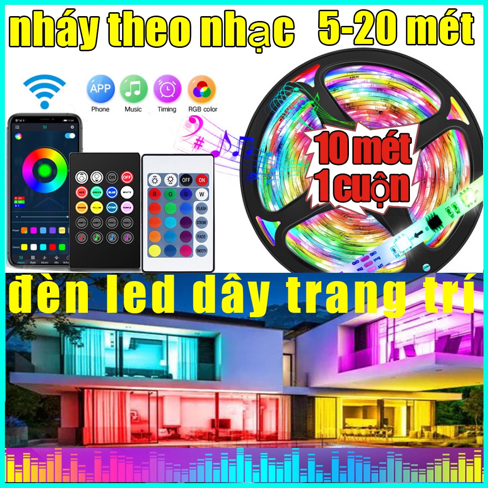 Đèn led Tiktok RGB Đèn led trang trí điều khiển bằng điện thoại,nháy theo nhạc, cuộn dây led đổi màu, kèm dây kết nối 5m 10m 15m 20m Đối với phòng ngủ, TV, máy tính, phòng khách