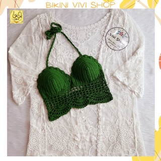 Áo Len Móc Đi Biển, Đan Tay Xanh Lá, Đồ Tắm Biển Nữ (Kèm Ảnh Thật)