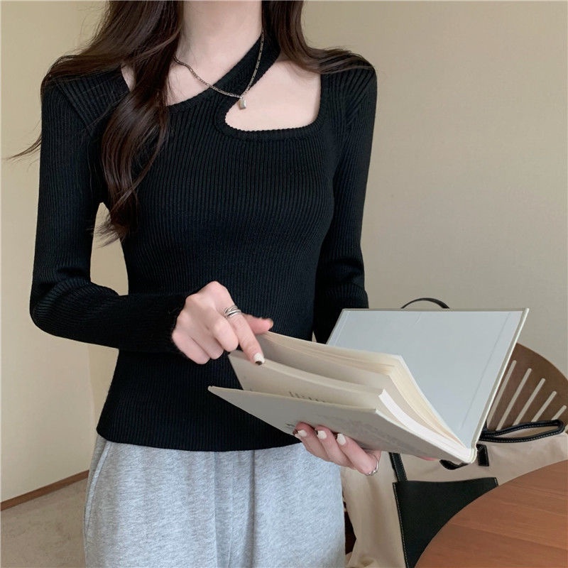 Áo Thun COZOK Dệt Kim Tay Dài Dáng Ôm Hở Xương Quai Xanh Quyến Rũ