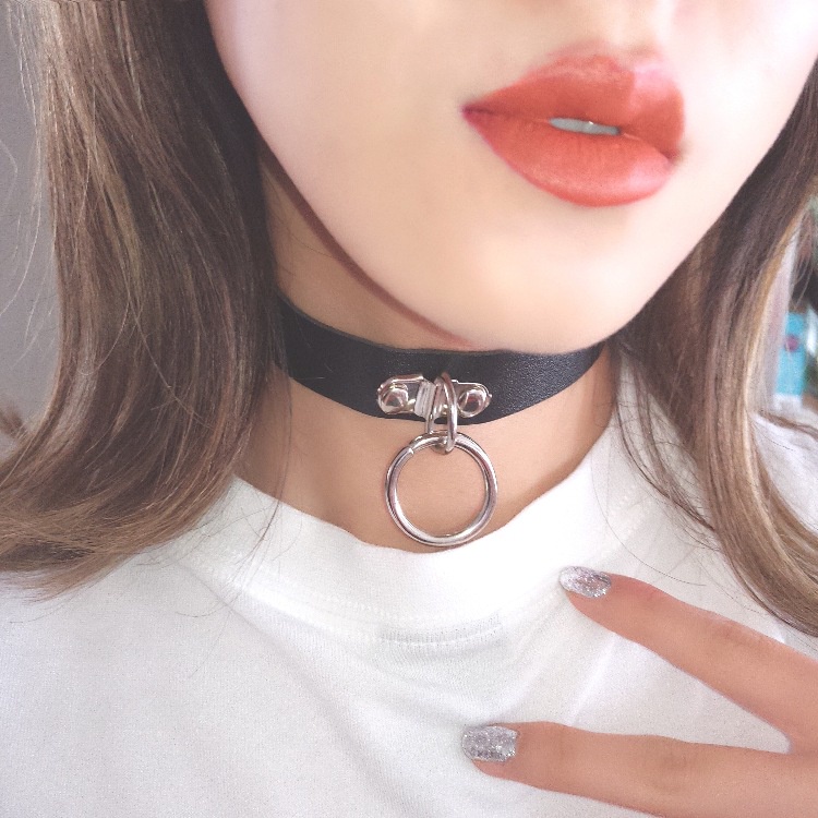 Vòng cổ choker vải da PU khảm đinh tán hình trái tim nhiều kiểu phong cách Harajuku punk cá tính