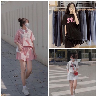 Set Thun Hope Cộc Tay JOLIE Nữ [FREESHIP] Bộ đồ short ống rộng kèm áo phông oversize đường phố hàn quốc Ulzzang