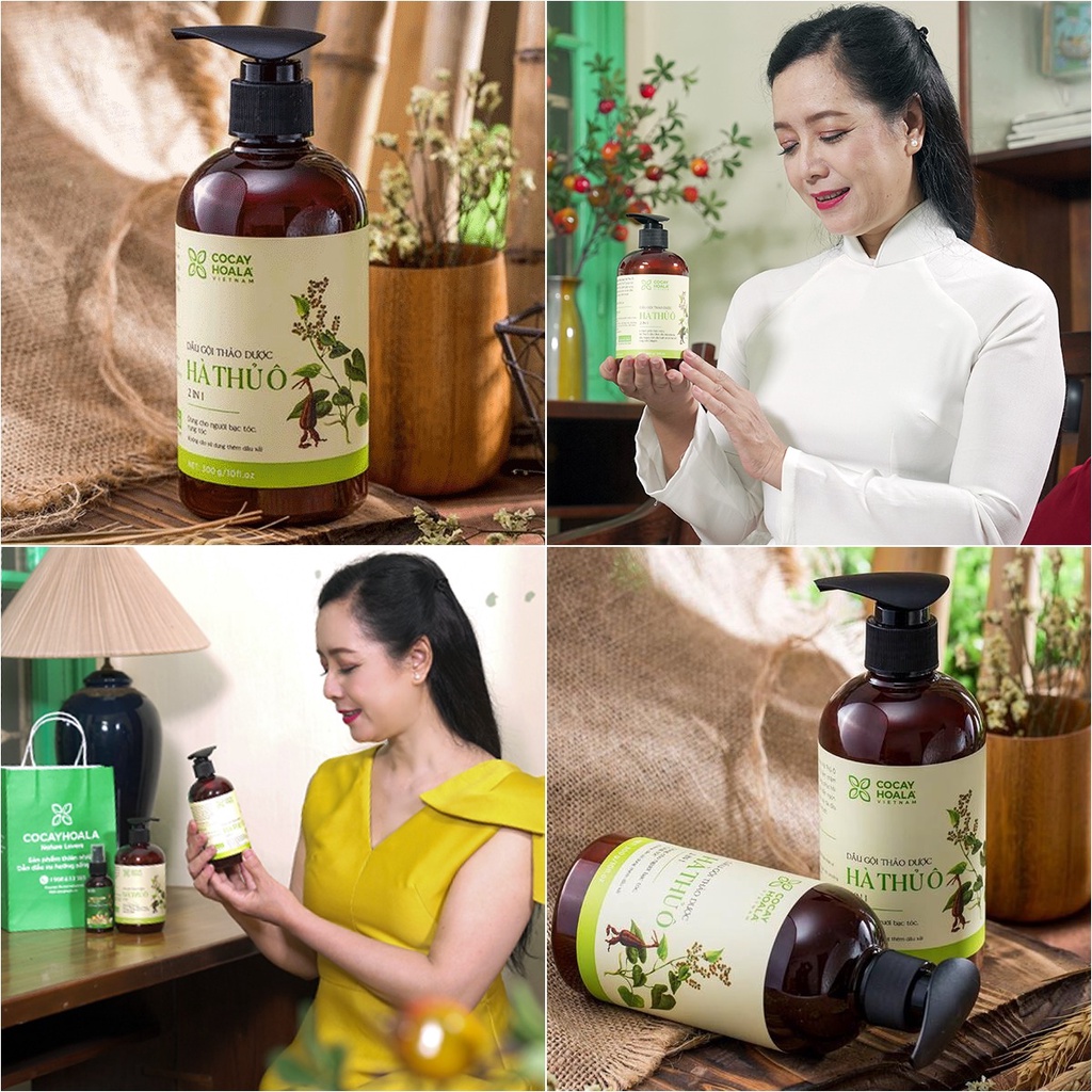 Dầu gội thảo dược Hà Thủ Ô 2in1 cỏ cây hoa lá giảm rụng tóc bạc tóc kích thích mọc tóc  chai 300g 450g Cocayhoala