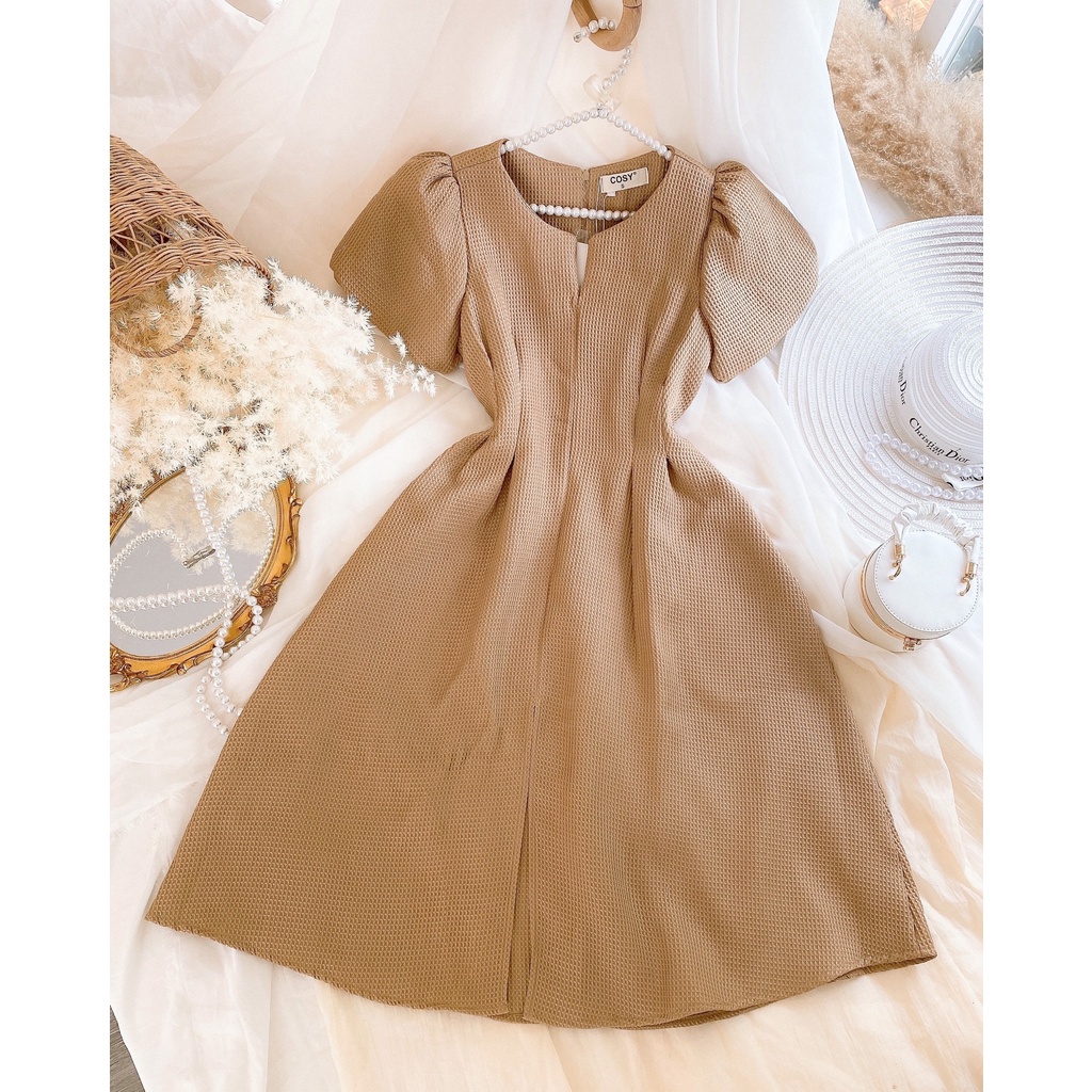 Đầm dự tiệc xòe bồng cổ xẻ sang trọng Miena Dress [KÈM ẢNH THẬT]