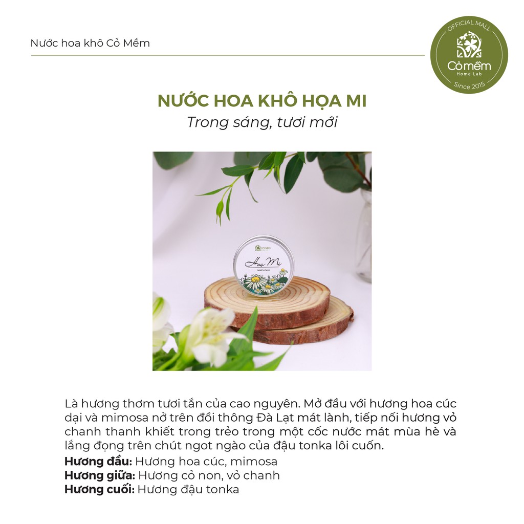 Nước hoa Khô/ Dầu Thơm Khô Thiên Nhiên Họa Mi Tươi Mát [Cúc Dại, Mimosa] [TẶNG kèm Túi Vải nhỏ] Cỏ Mềm - 10g | BigBuy360 - bigbuy360.vn