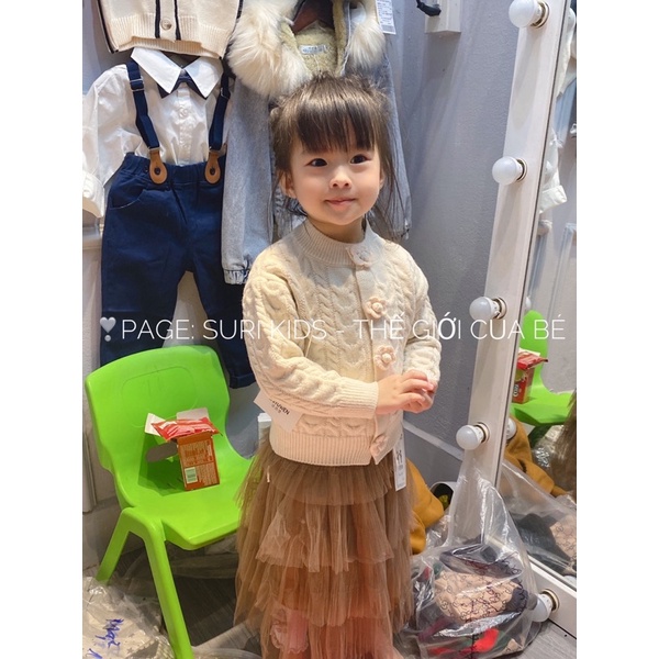 Sét áo cadigan len hoa hồng quảng châu bé gái