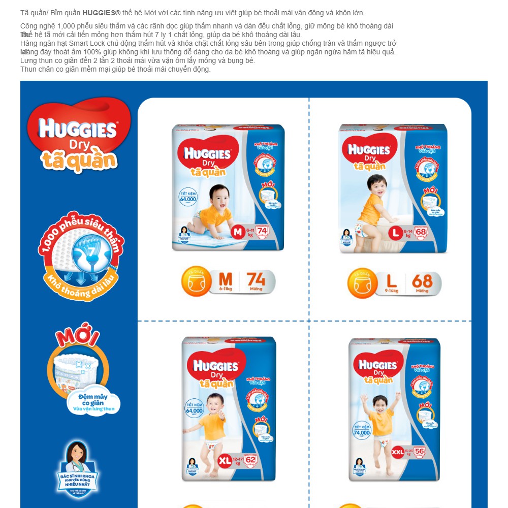 [HẢI PHÒNG][ĐỆM MÂY]Tã quần/dán huggies đủ size M74/L68/XL62/XXL56