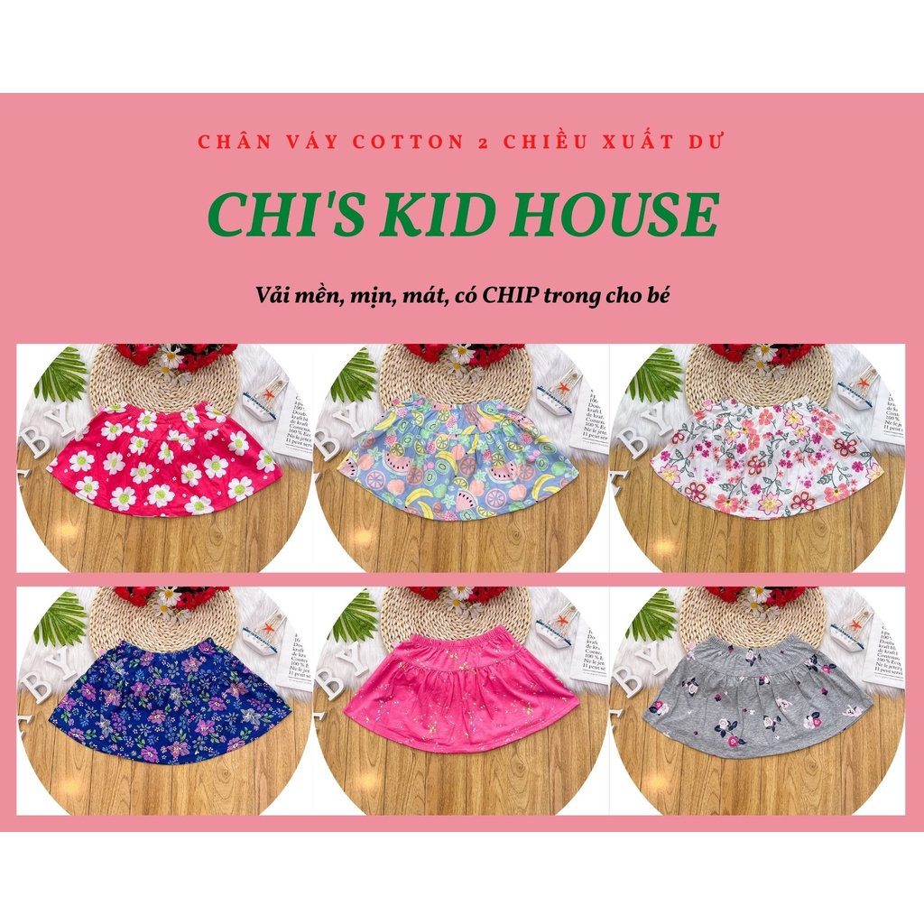 CHÂN VÁY SIZE ĐẠI CHO BÉ THUN COTTON CÓ QUẦN ĐÙI CHIP BÊN TRONG