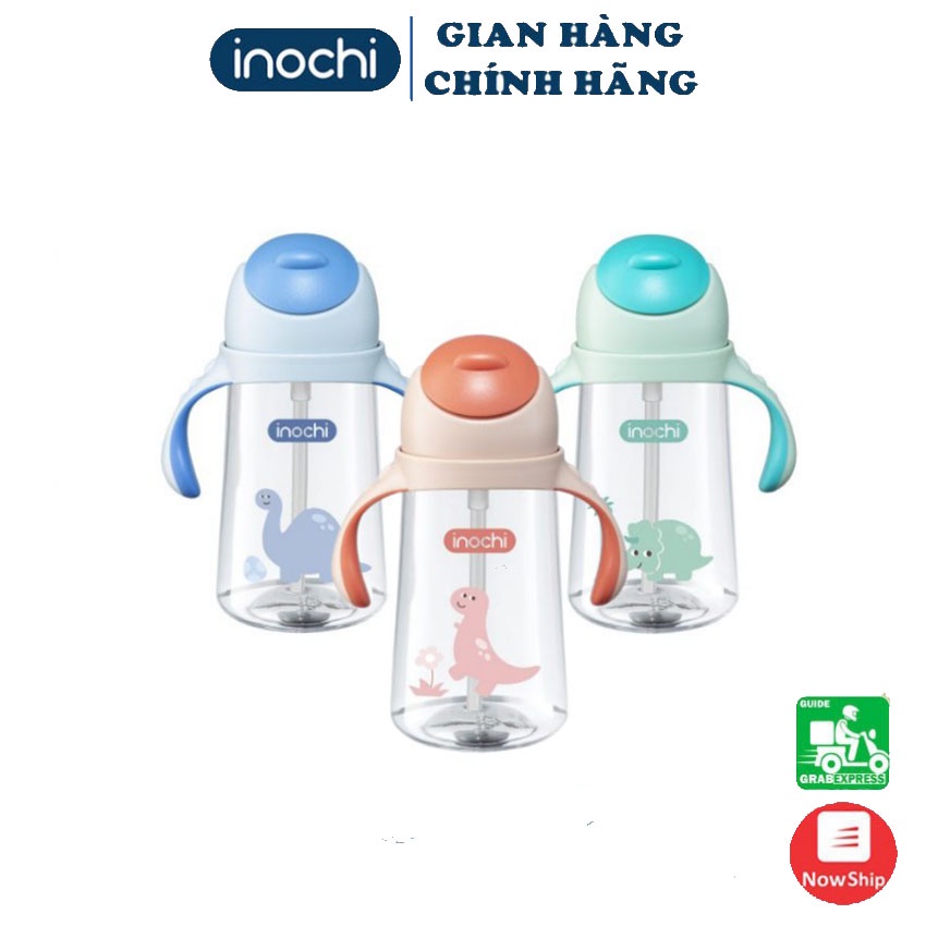 Bình Nước Goki Dino 470ml Có Tay Cầm Cho Bé, Bình Đựng Nước Cho Bé Có Ống Hút